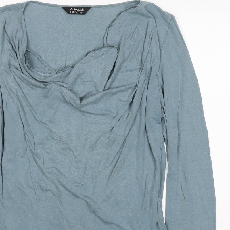 Autograph Women Blue UK 14 Lyocell Cowl Neck Long Sleeve Blouse