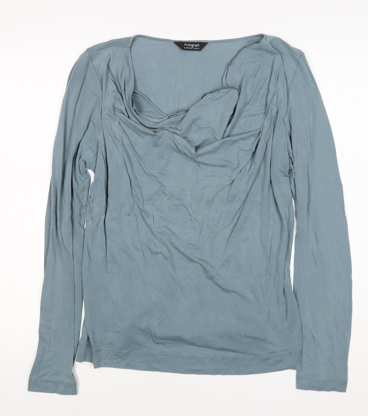 Autograph Women Blue UK 14 Lyocell Cowl Neck Long Sleeve Blouse