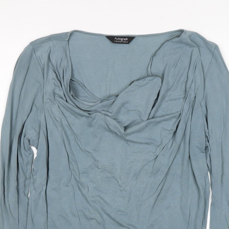 Autograph Women Blue UK 14 Lyocell Cowl Neck Long Sleeve Blouse