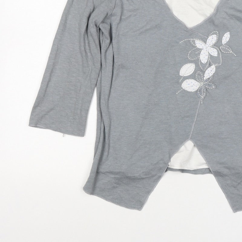 Per Una Women Grey UK 14 Wrap Floral Embellished 3/4 Sleeve Top