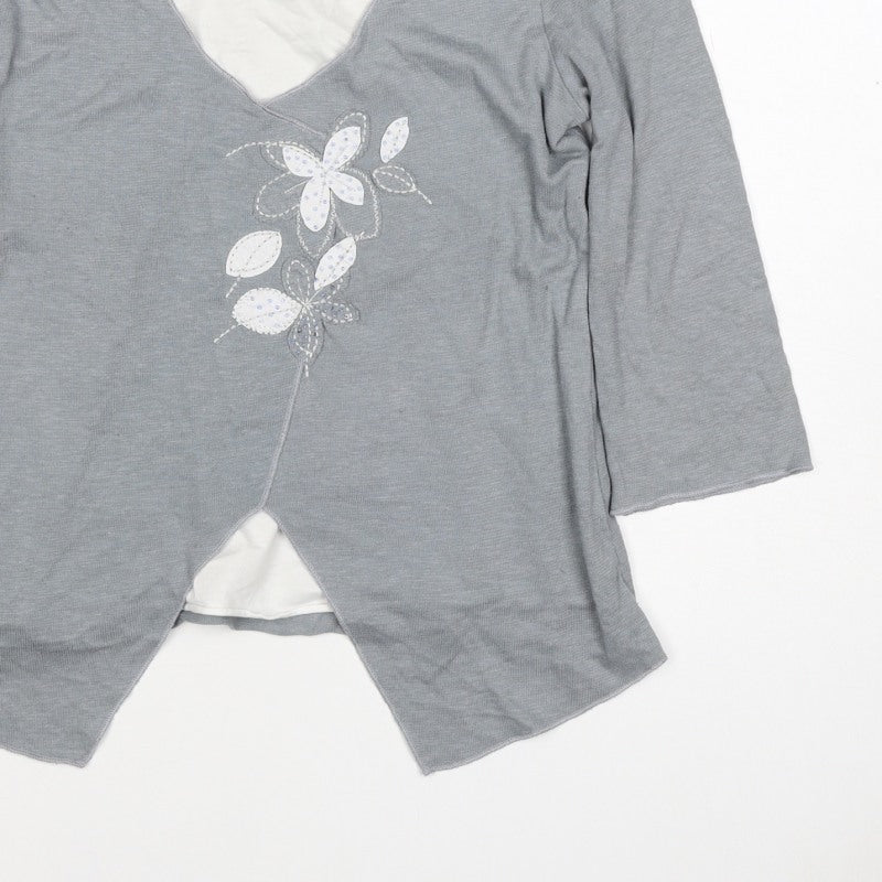 Per Una Women Grey UK 14 Wrap Floral Embellished 3/4 Sleeve Top