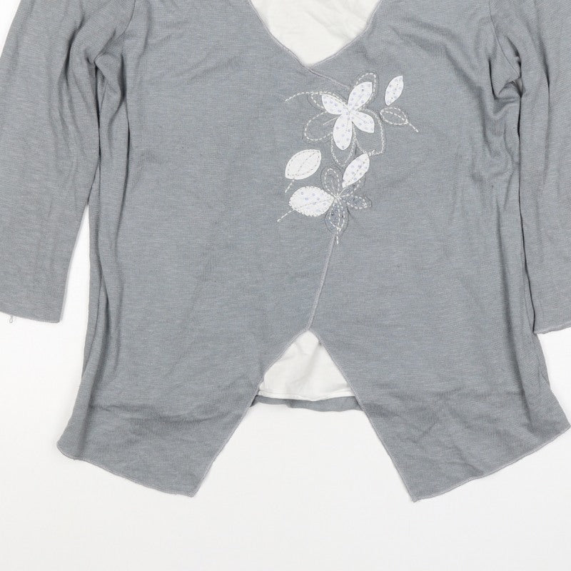 Per Una Women Grey UK 14 Wrap Floral Embellished 3/4 Sleeve Top