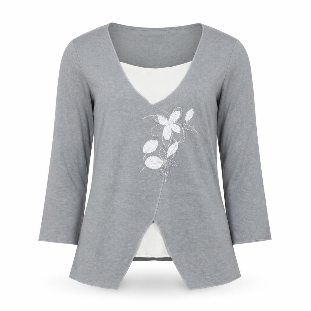 Per Una Women Grey UK 14 Wrap Floral Embellished 3/4 Sleeve Top