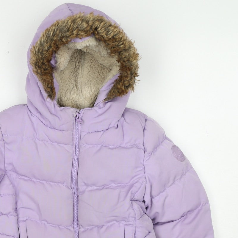 SoulCal & Co Girls Purple 6-7 Years Puffer Jacket Faux Fur Hood Zip