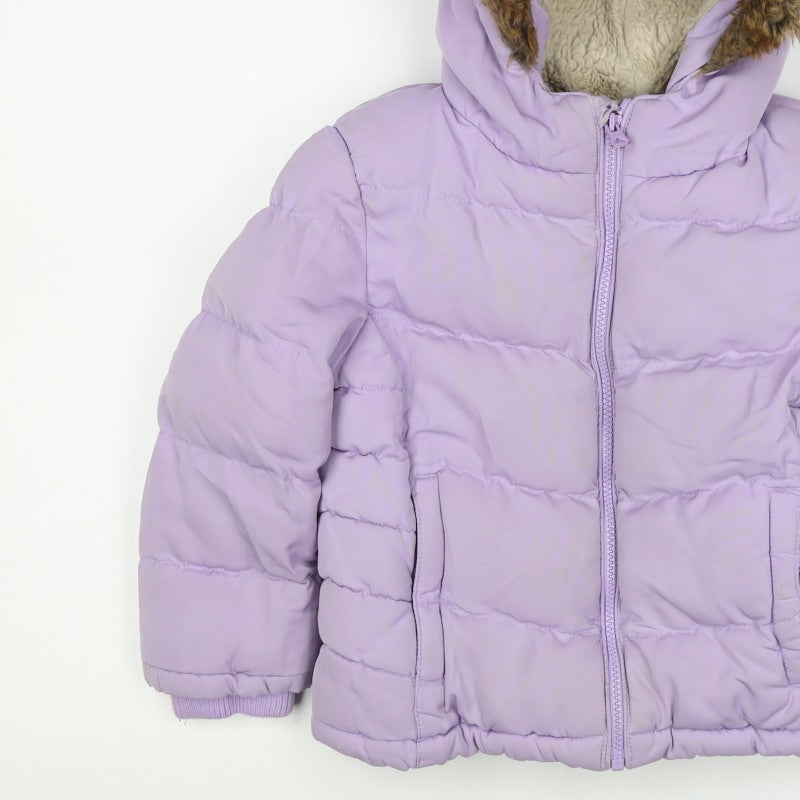 SoulCal & Co Girls Purple 6-7 Years Puffer Jacket Faux Fur Hood Zip