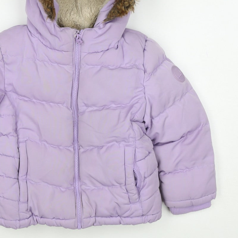 SoulCal & Co Girls Purple 6-7 Years Puffer Jacket Faux Fur Hood Zip