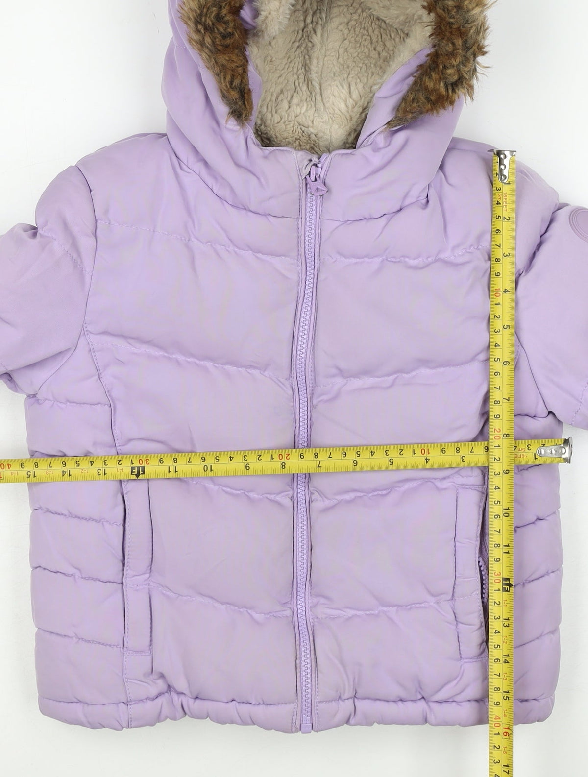 SoulCal & Co Girls Purple 6-7 Years Puffer Jacket Faux Fur Hood Zip