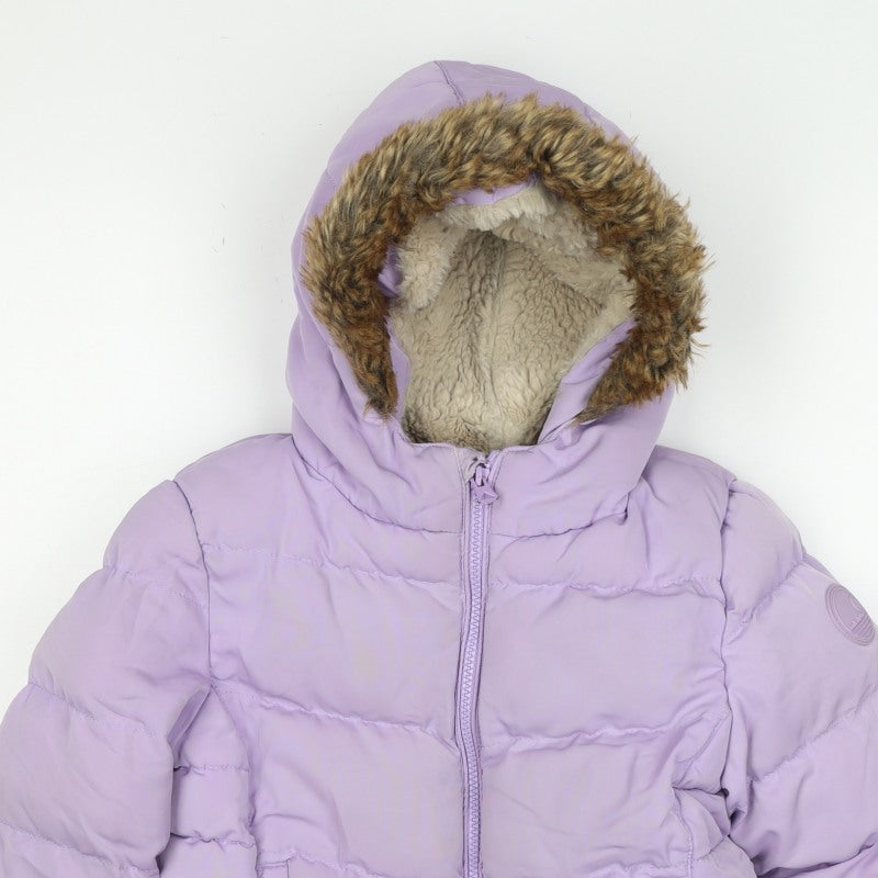 SoulCal & Co Girls Purple 6-7 Years Puffer Jacket Faux Fur Hood Zip