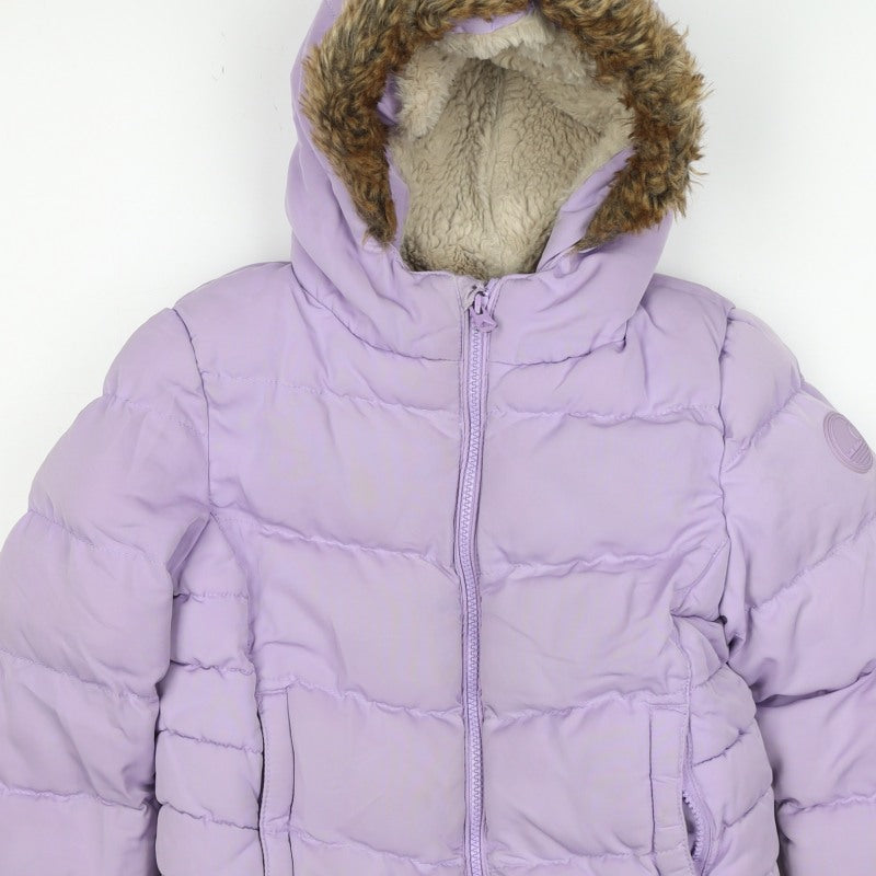 SoulCal & Co Girls Purple 6-7 Years Puffer Jacket Faux Fur Hood Zip