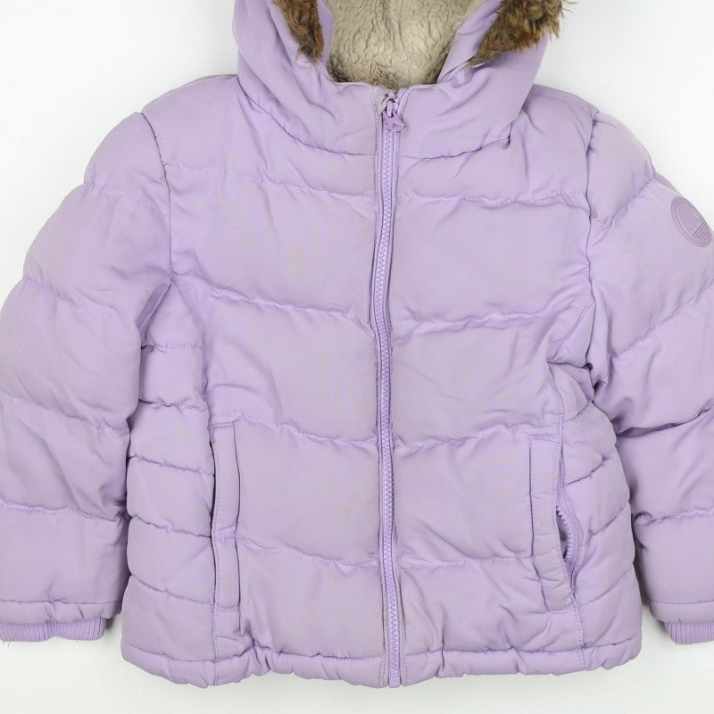 SoulCal & Co Girls Purple 6-7 Years Puffer Jacket Faux Fur Hood Zip