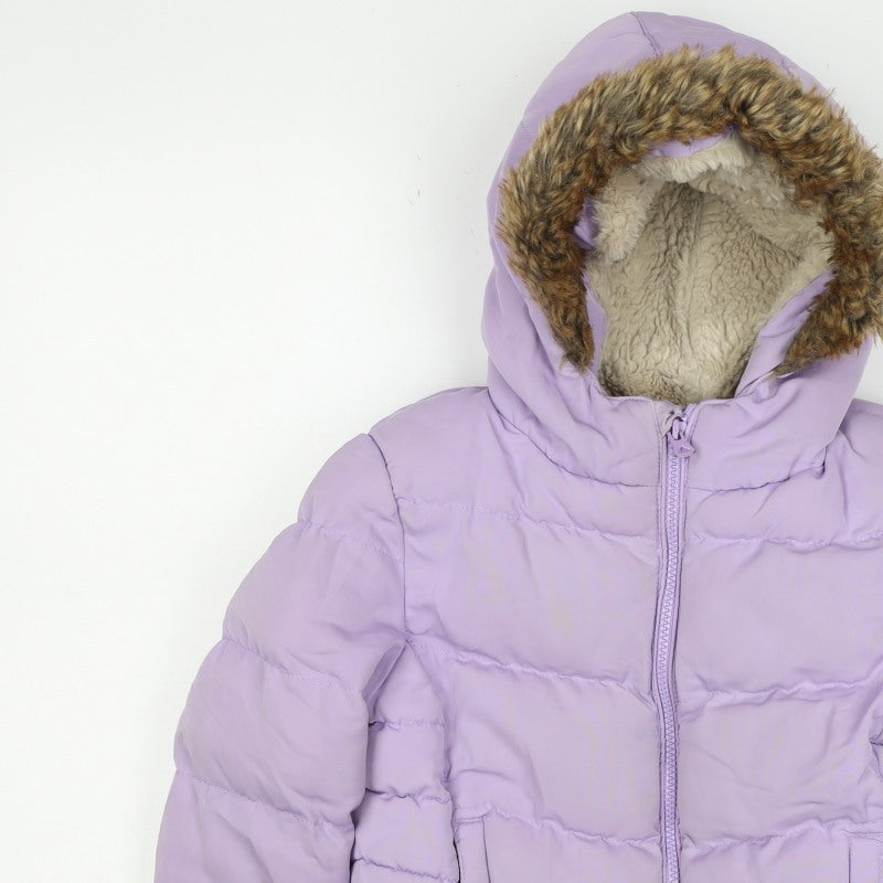 SoulCal & Co Girls Purple 6-7 Years Puffer Jacket Faux Fur Hood Zip