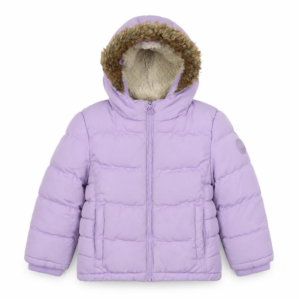 SoulCal & Co Girls Purple 6-7 Years Puffer Jacket Faux Fur Hood Zip