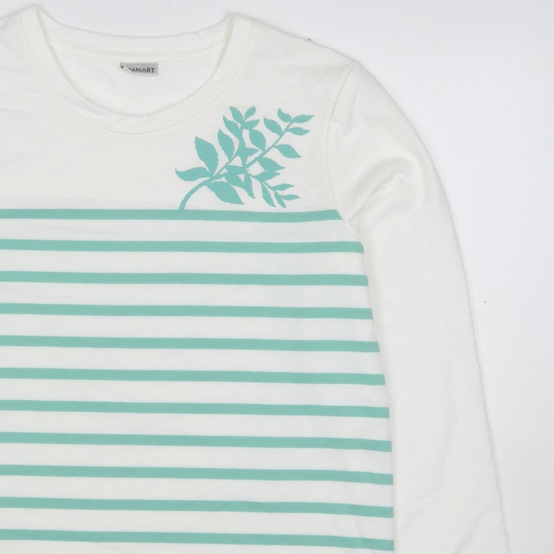Amart Women White Green S Basic Striped Long Sleeve Jersey T-Shirt