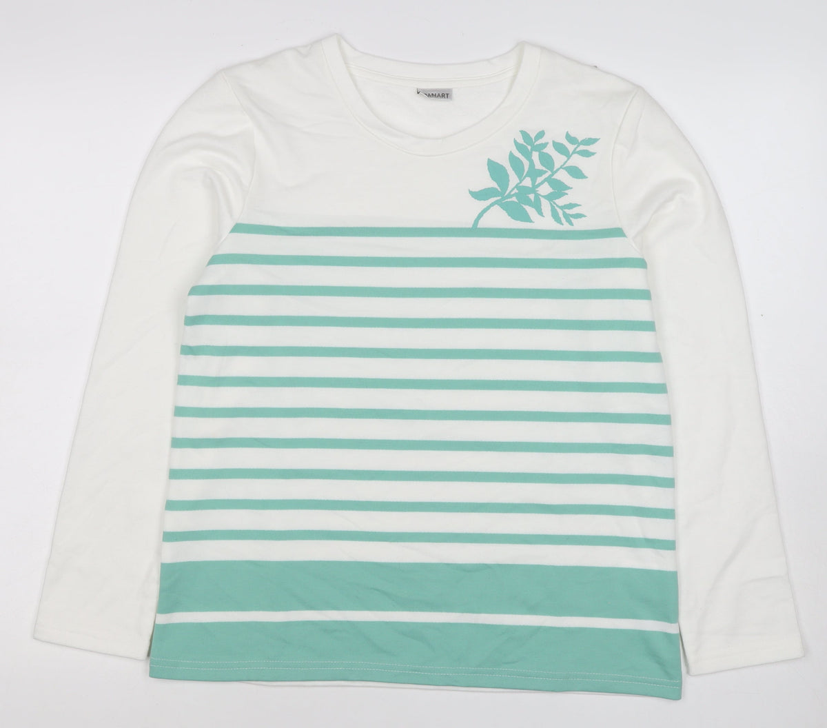 Amart Women White Green S Basic Striped Long Sleeve Jersey T-Shirt