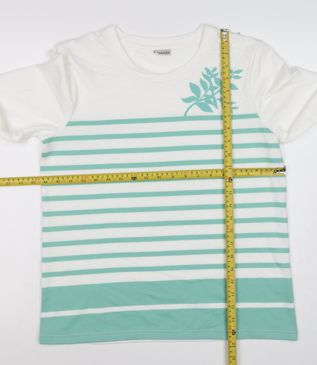 Amart Women White Green S Basic Striped Long Sleeve Jersey T-Shirt