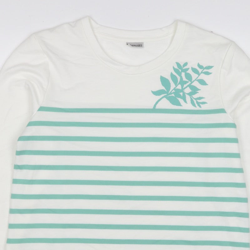Amart Women White Green S Basic Striped Long Sleeve Jersey T-Shirt