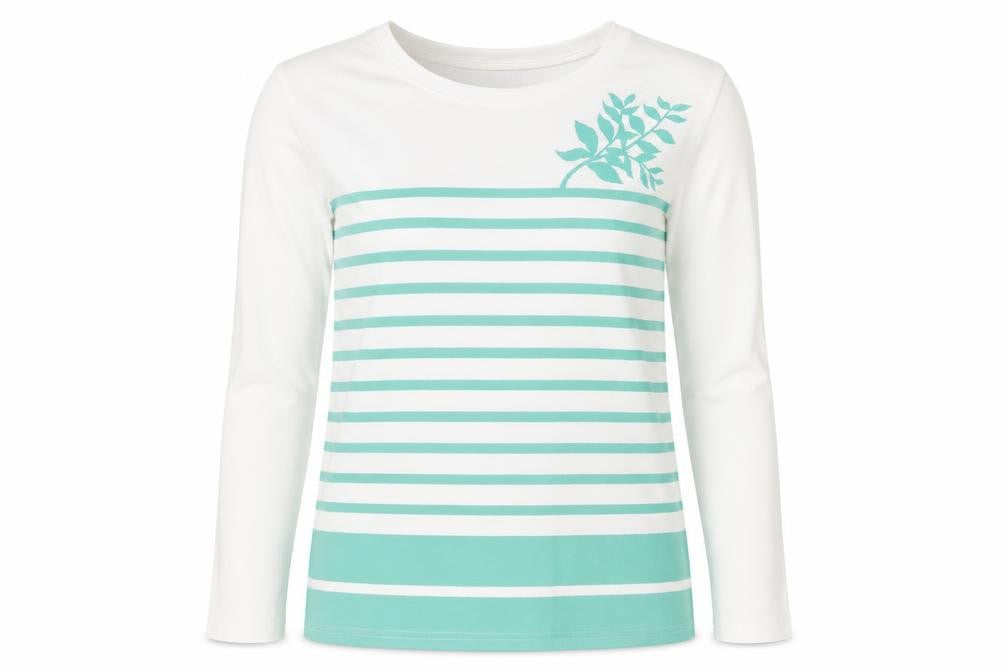 Amart Women White Green S Basic Striped Long Sleeve Jersey T-Shirt