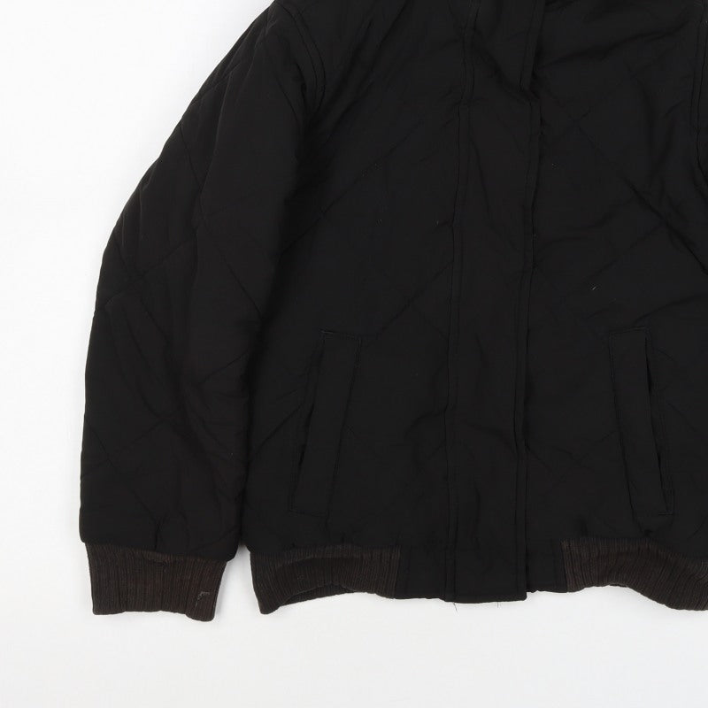 Abercrombie Kids Girls Black 9-10 Bomber Jacket Faux Fur Hood Quilted