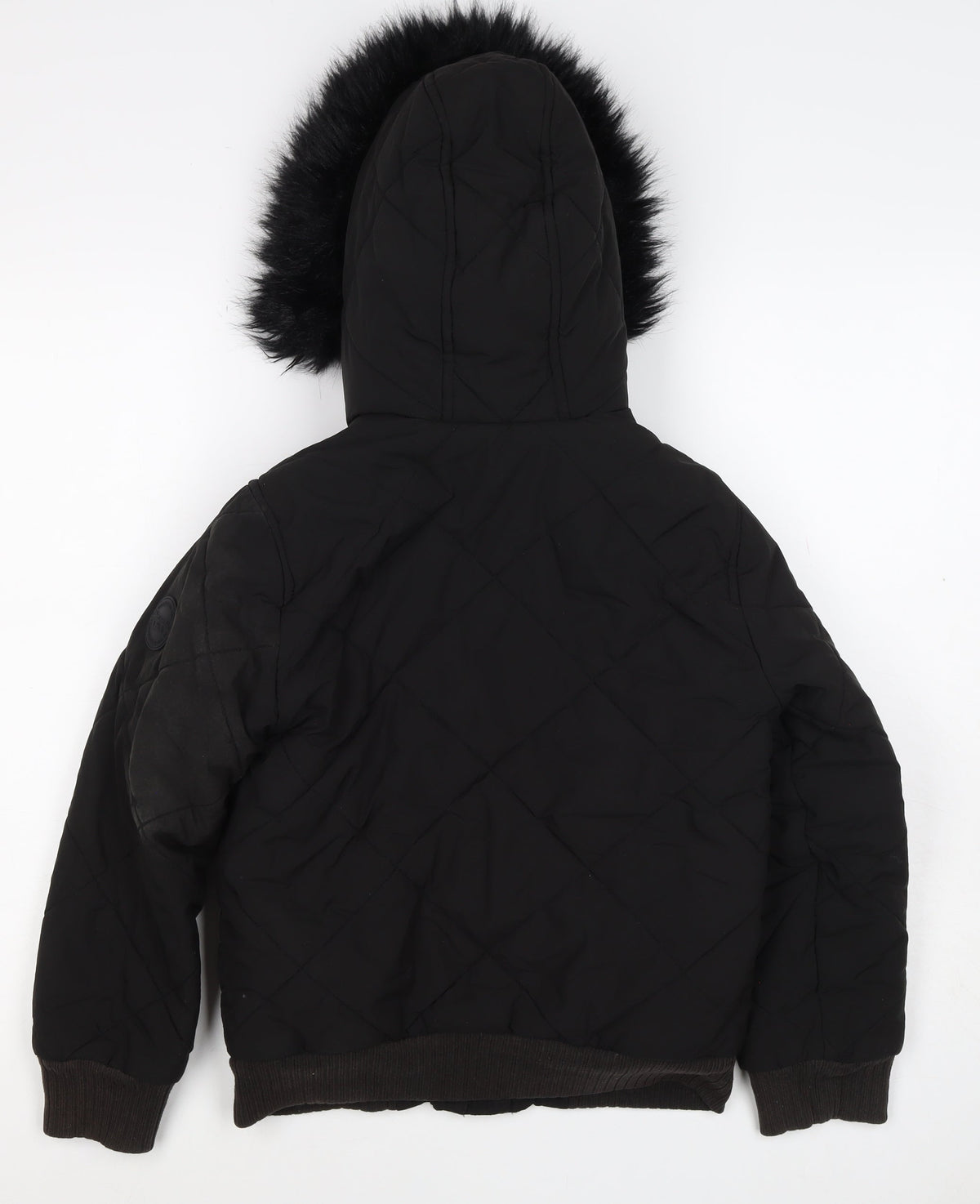 Abercrombie Kids Girls Black 9-10 Bomber Jacket Faux Fur Hood Quilted