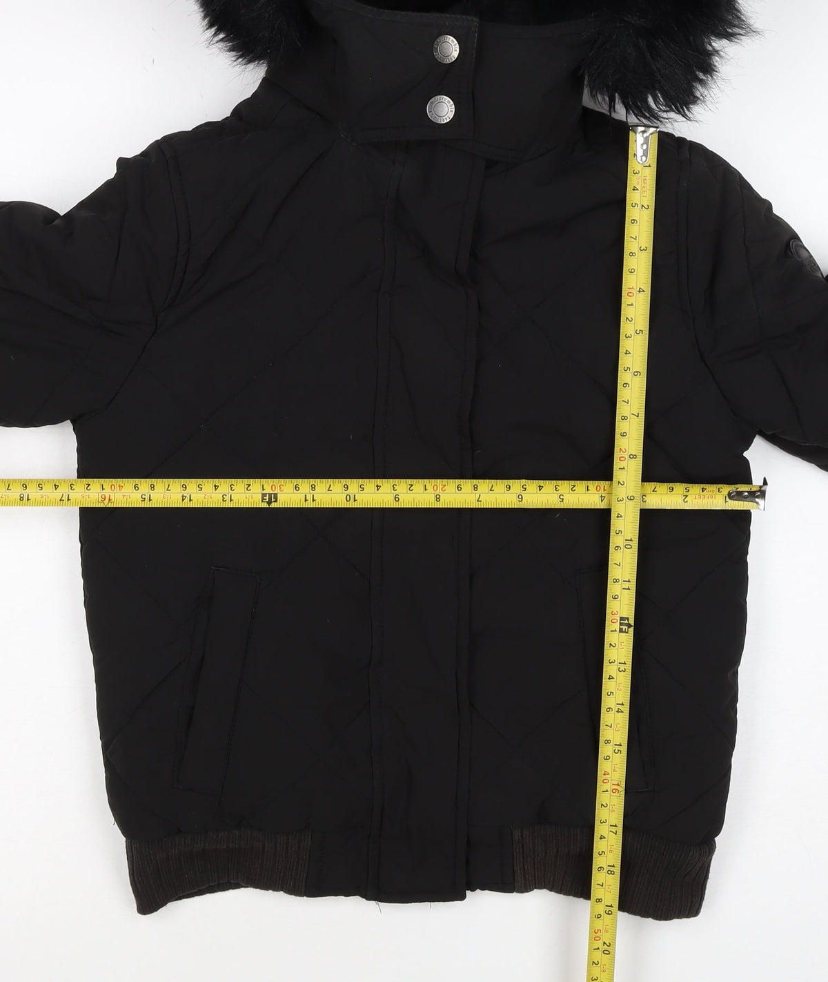 Abercrombie Kids Girls Black 9-10 Bomber Jacket Faux Fur Hood Quilted