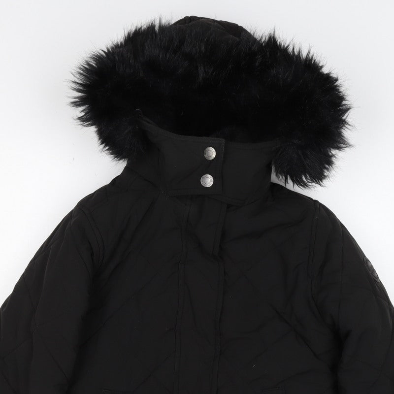 Abercrombie Kids Girls Black 9-10 Bomber Jacket Faux Fur Hood Quilted