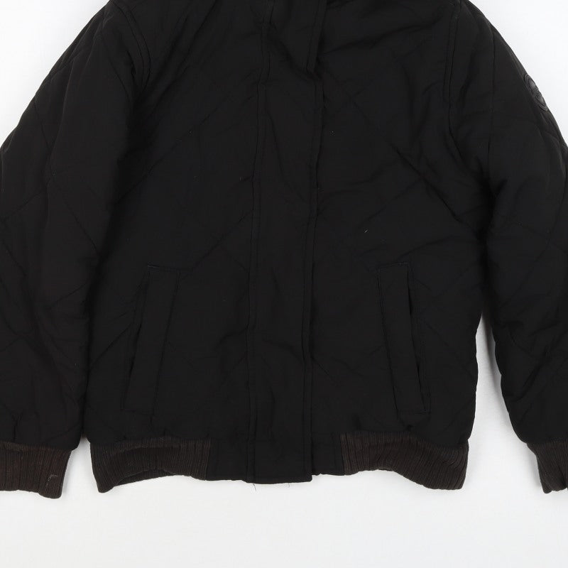 Abercrombie Kids Girls Black 9-10 Bomber Jacket Faux Fur Hood Quilted