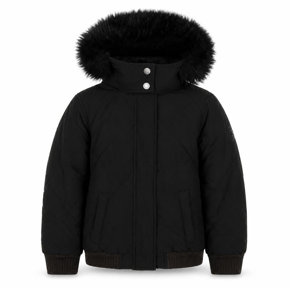 Abercrombie Kids Girls Black 9-10 Bomber Jacket Faux Fur Hood Quilted