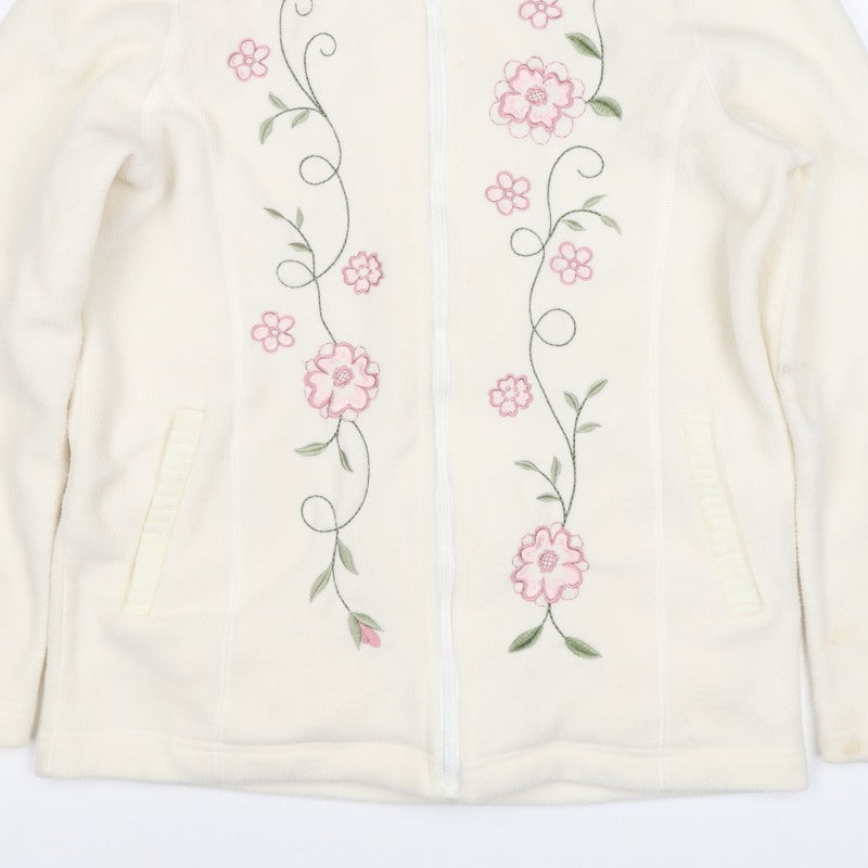 Samari Women’s Ivory Size 10 Floral Embroidered Fleece Zip Jacket