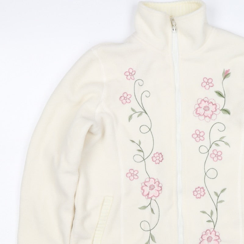 Samari Women’s Ivory Size 10 Floral Embroidered Fleece Zip Jacket