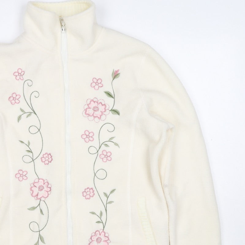 Samari Women’s Ivory Size 10 Floral Embroidered Fleece Zip Jacket