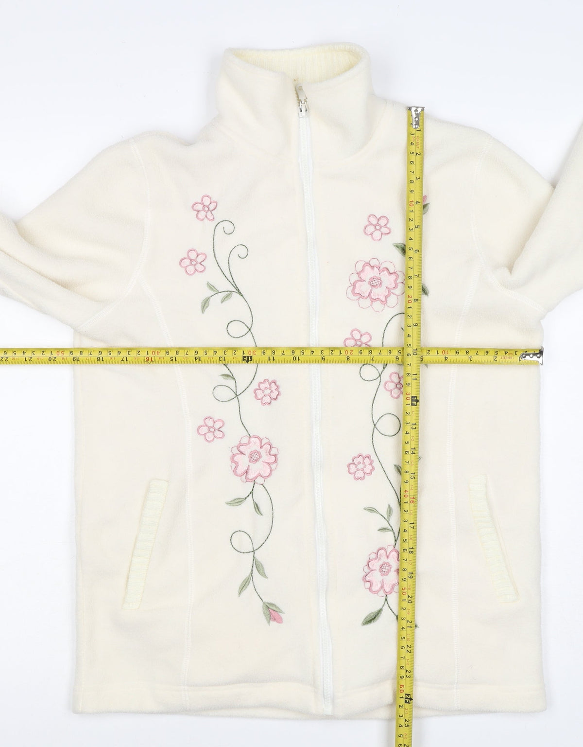 Samari Women’s Ivory Size 10 Floral Embroidered Fleece Zip Jacket