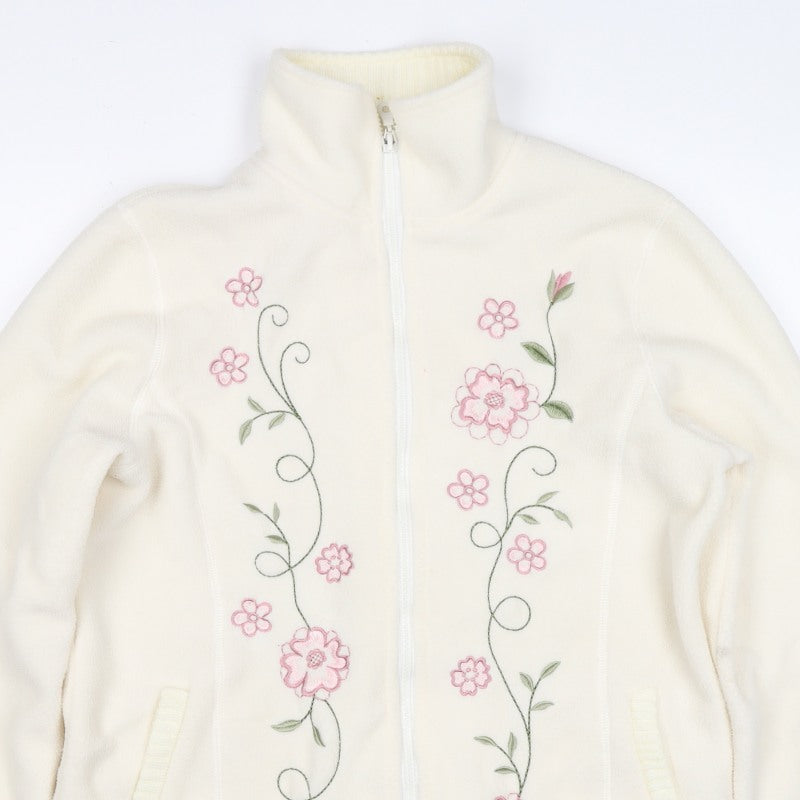 Samari Women’s Ivory Size 10 Floral Embroidered Fleece Zip Jacket