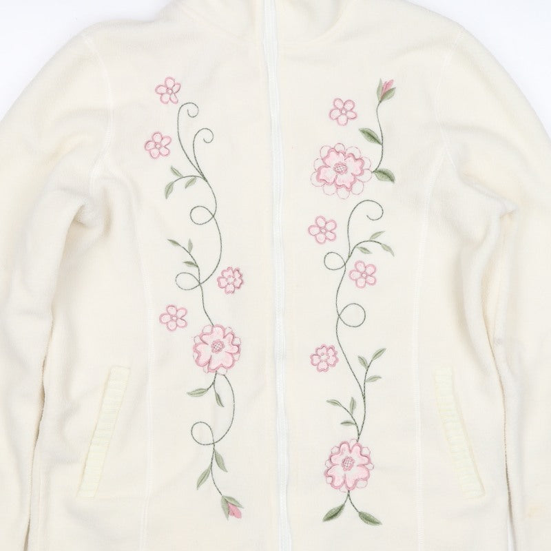 Samari Women’s Ivory Size 10 Floral Embroidered Fleece Zip Jacket