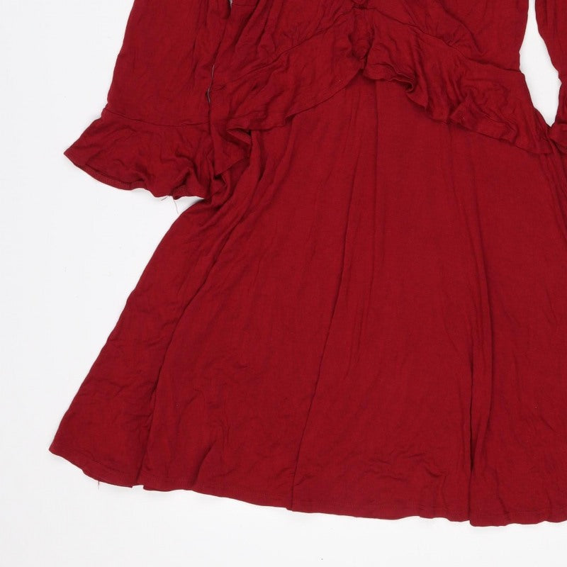 New Look Women Red UK 12 Fit & Flare Ruffle Tie Belt Dress