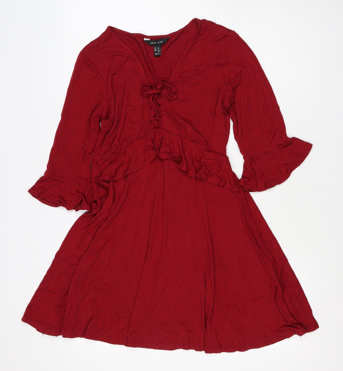 New Look Women Red UK 12 Fit & Flare Ruffle Tie Belt Dress