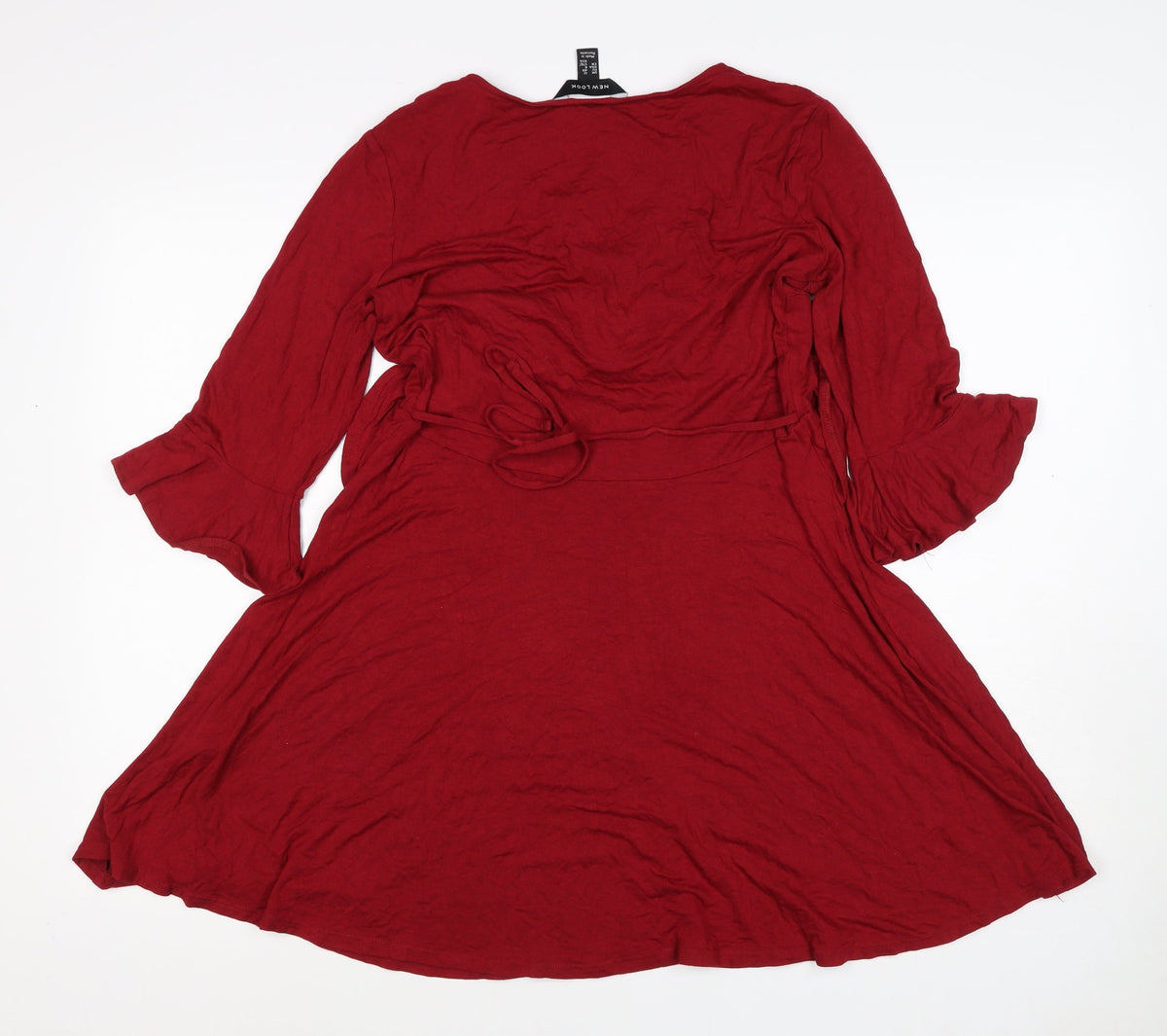 New Look Women Red UK 12 Fit & Flare Ruffle Tie Belt Dress
