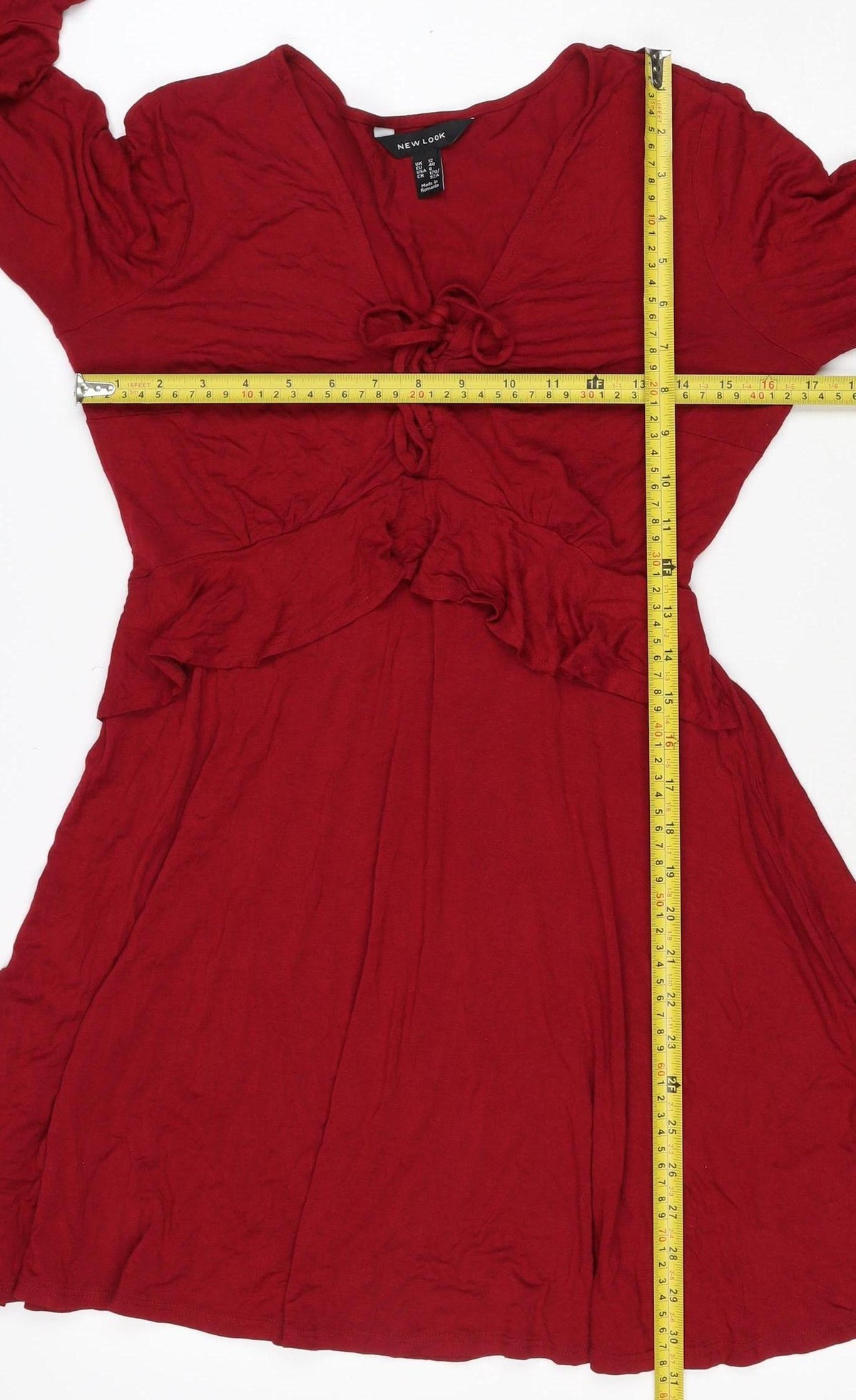 New Look Women Red UK 12 Fit & Flare Ruffle Tie Belt Dress