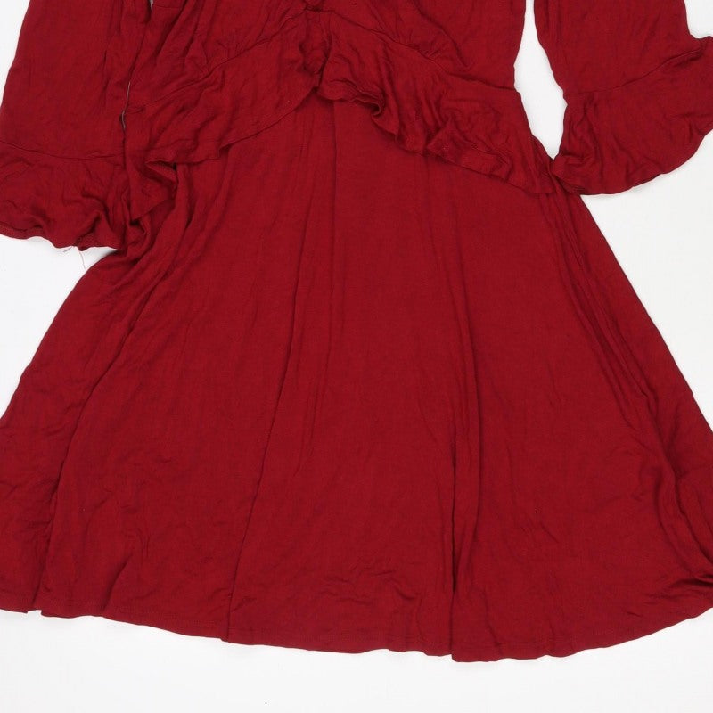 New Look Women Red UK 12 Fit & Flare Ruffle Tie Belt Dress