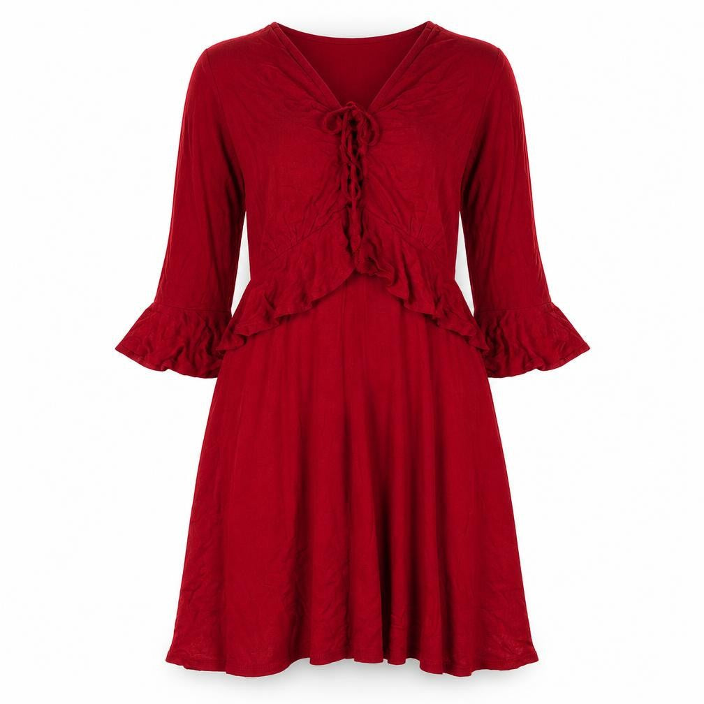New Look Women Red UK 12 Fit & Flare Ruffle Tie Belt Dress