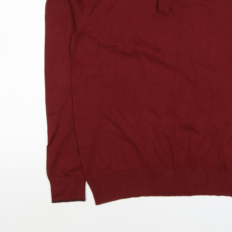 Marks & Spencer Men's Red M Cotton Rich Long Sleeve Knit Polo Shirt