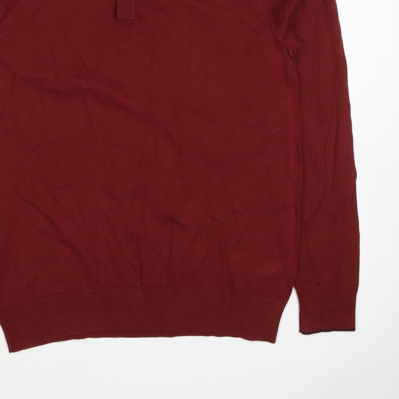 Marks & Spencer Men's Red M Cotton Rich Long Sleeve Knit Polo Shirt