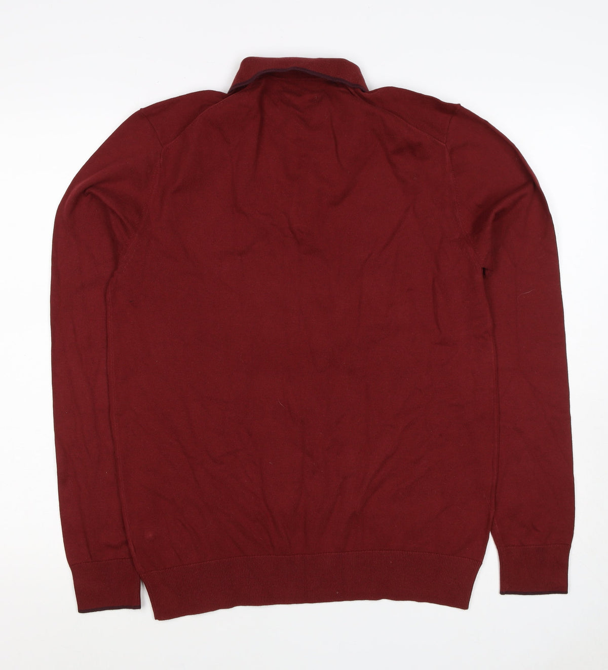 Marks & Spencer Men's Red M Cotton Rich Long Sleeve Knit Polo Shirt
