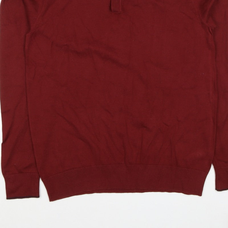 Marks & Spencer Men's Red M Cotton Rich Long Sleeve Knit Polo Shirt