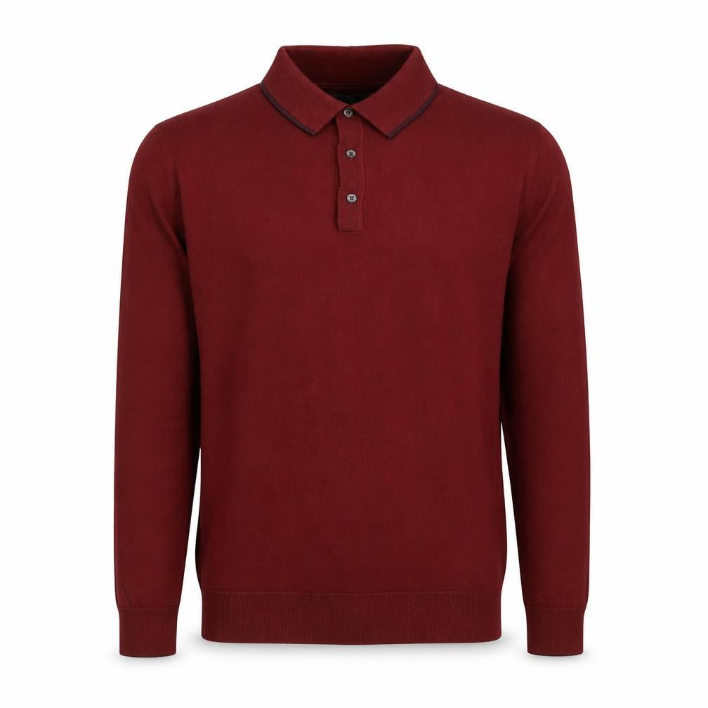 Marks & Spencer Men's Red M Cotton Rich Long Sleeve Knit Polo Shirt