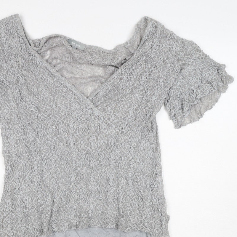 Per Una Women Grey Size 16 Lace Wrap V-Neck Flutter Sleeve Blouse Top