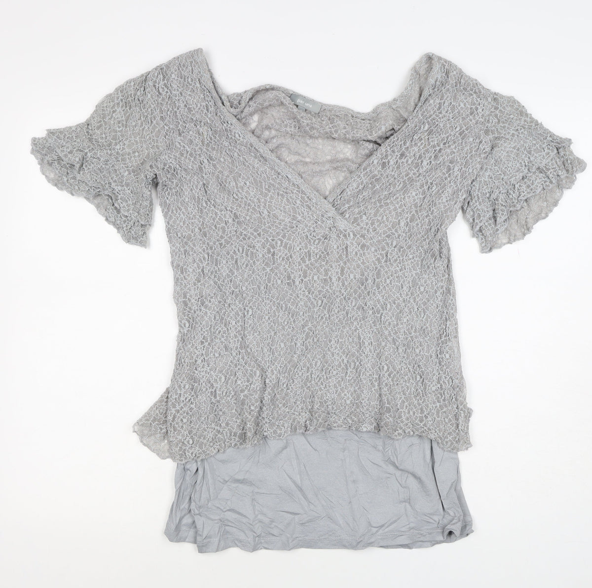 Per Una Women Grey Size 16 Lace Wrap V-Neck Flutter Sleeve Blouse Top