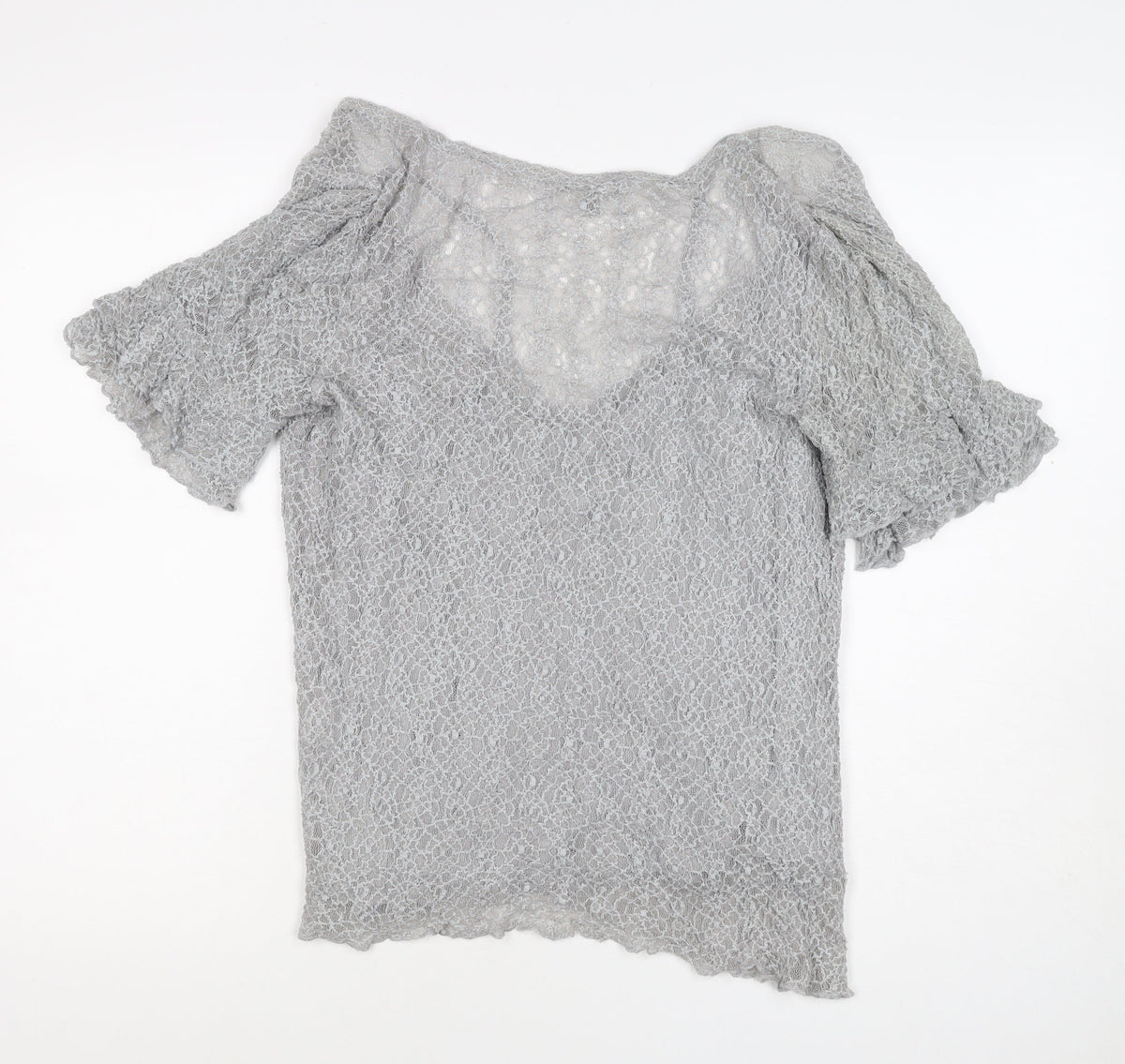 Per Una Women Grey Size 16 Lace Wrap V-Neck Flutter Sleeve Blouse Top