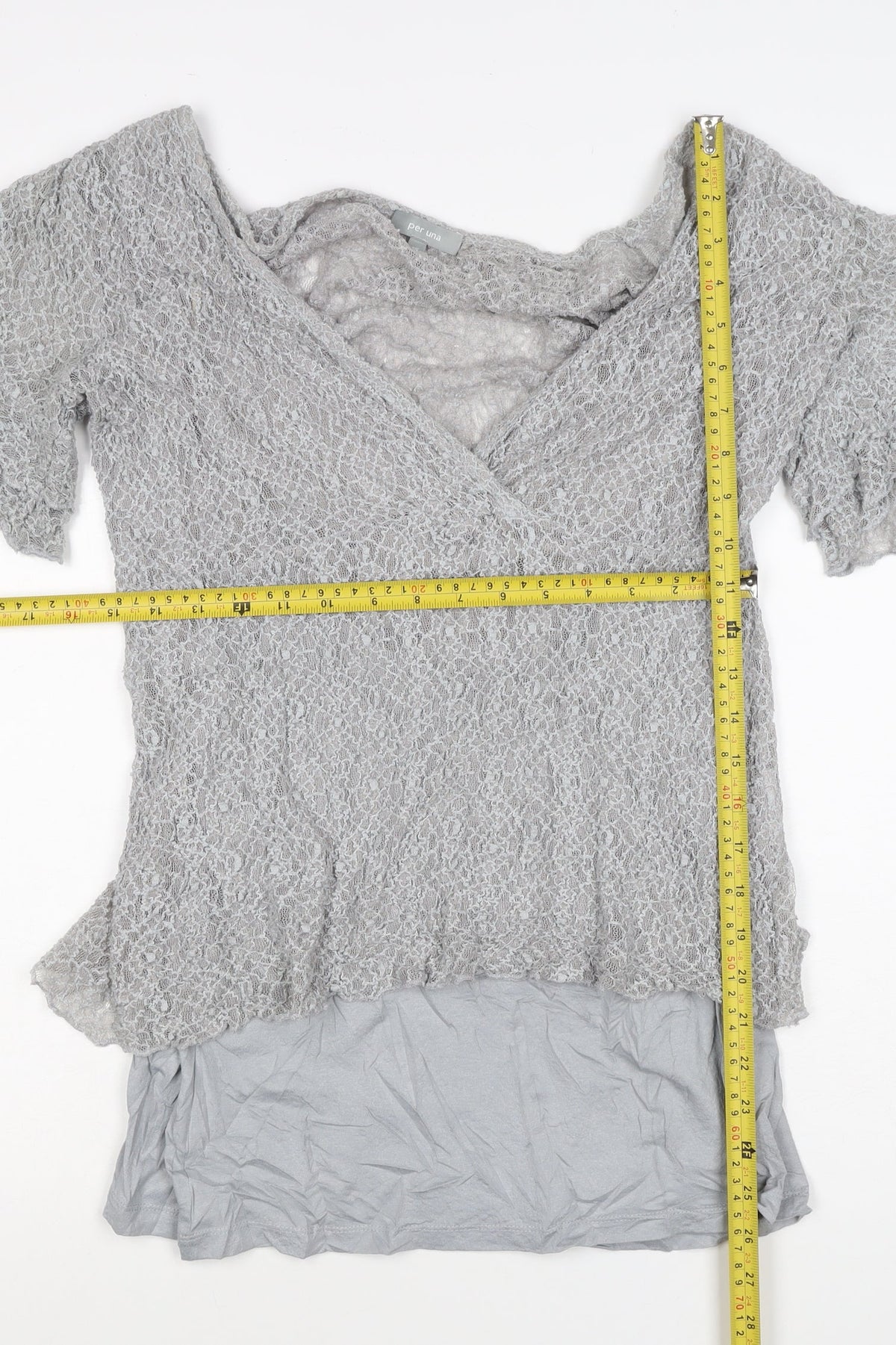 Per Una Women Grey Size 16 Lace Wrap V-Neck Flutter Sleeve Blouse Top