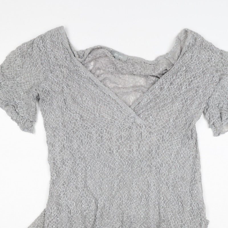 Per Una Women Grey Size 16 Lace Wrap V-Neck Flutter Sleeve Blouse Top