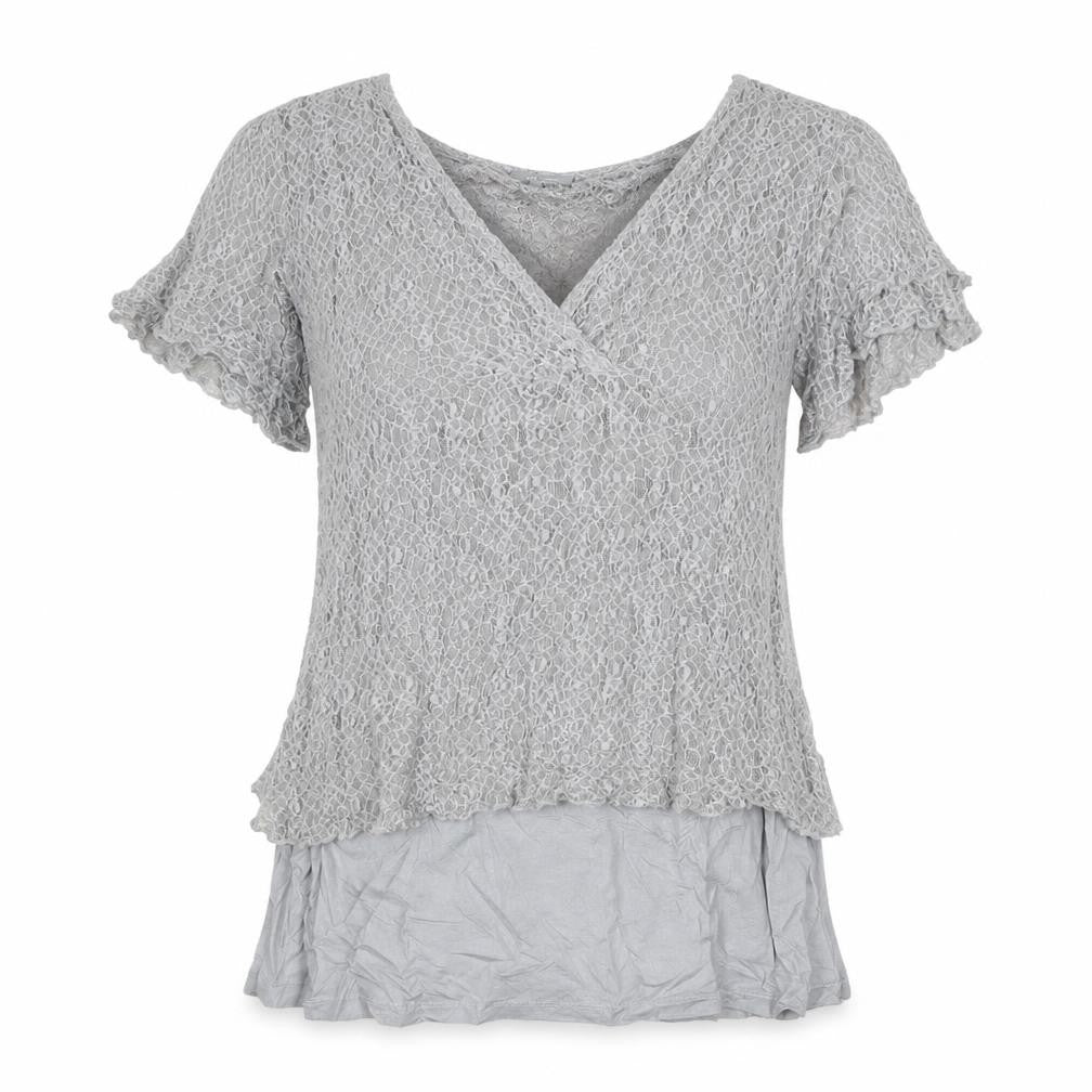 Per Una Women Grey Size 16 Lace Wrap V-Neck Flutter Sleeve Blouse Top